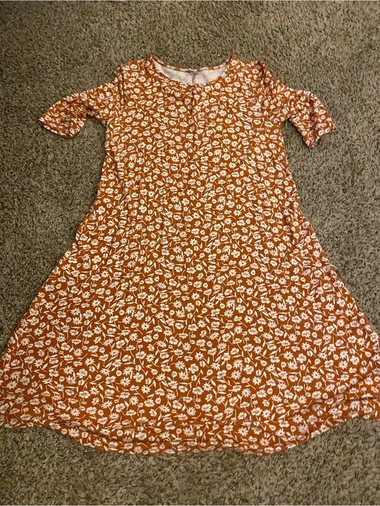 Old Navy Rust Orange Floral A-Line Dress