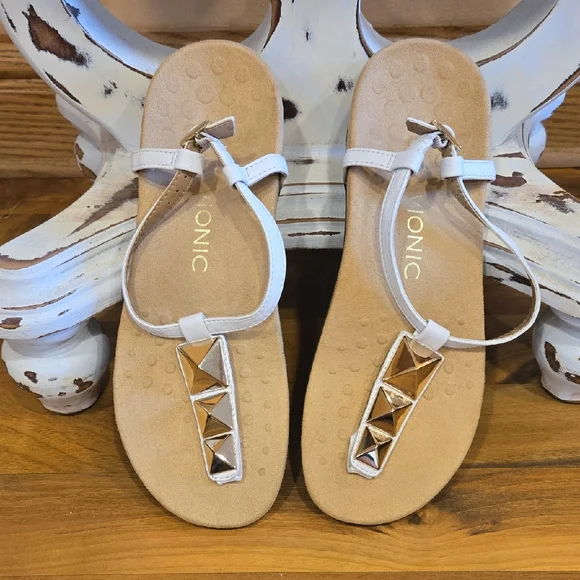 Vionic White Sandals with Gold Accents