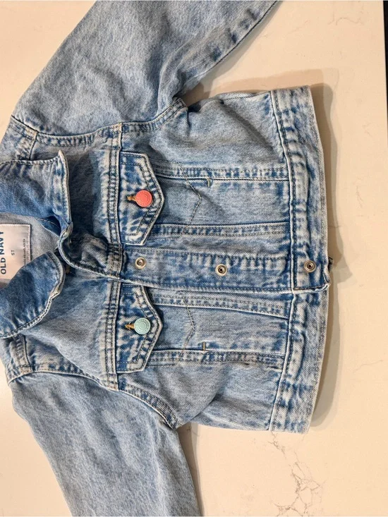 Old Navy Light Blue Denim Jacket with Pastel Snap Buttons