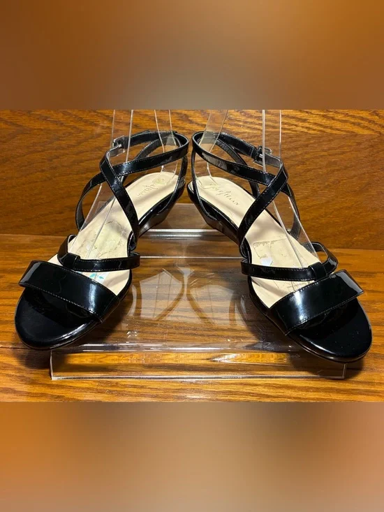 Cole Haan Black Patent Leather Strappy Wedge Sandals Size 6