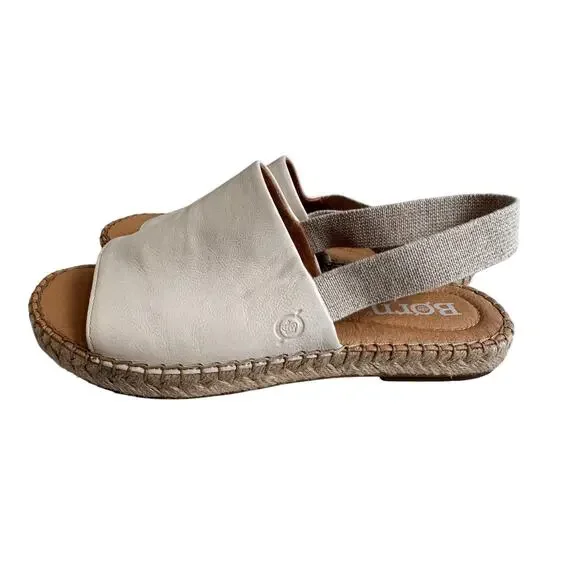 Born San Isabel Slingback espadrille sandals cream leather elastic heel strap  9