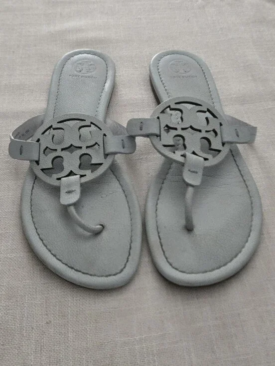 Tory Burch Miller Leather Thong Sandals — Light Blue
