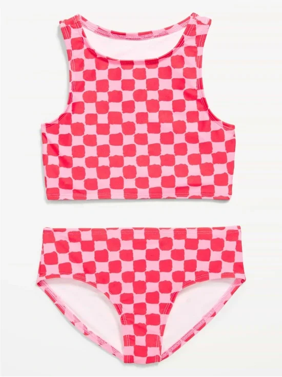Girls' Pink Checkered Tankini Swim Set