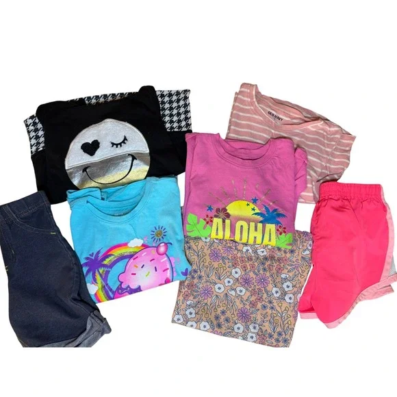 Girls Clothes Lot 4T Old Navy Cat & Jack Floral Aloha Striped Shorts 7pc Bundle