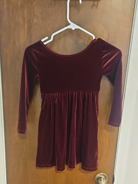 Old Navy Girls' Velvet Long Sleeve Dress in Wine Red