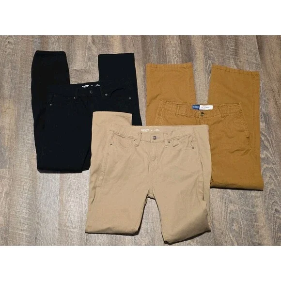 Old Navy Lot of 3 Size 14 Boys Black Khahki Coyote Stretch Waist 1 Baggy 2 Slim