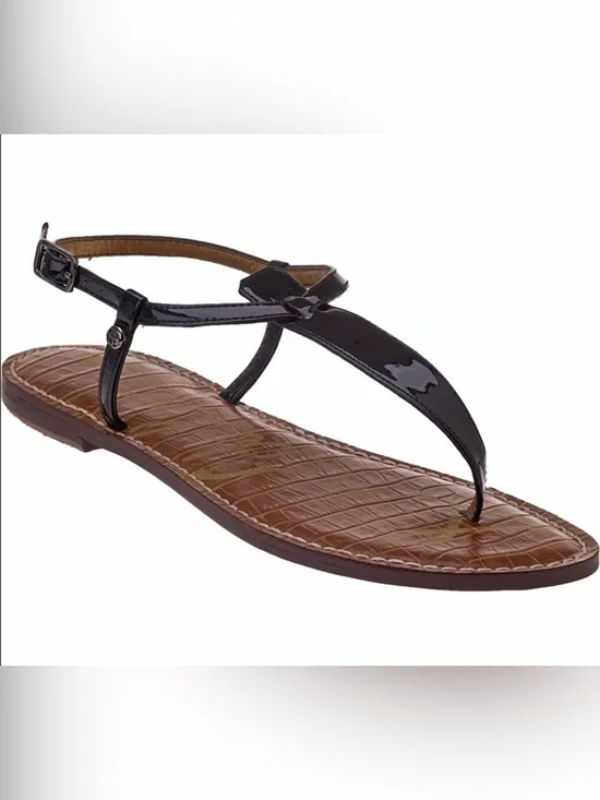 Sam Edelman Black Patent Brown Croc Gigi Flat Sandals Size 5.5