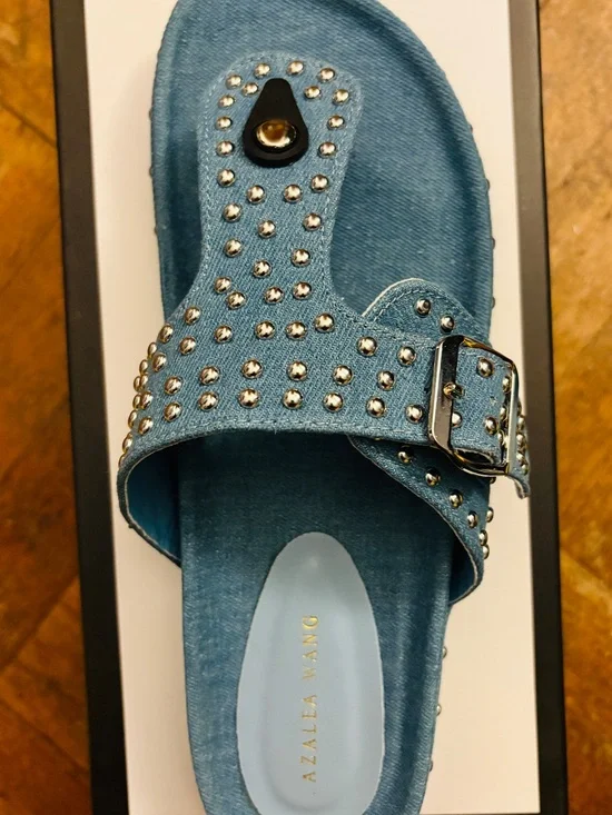 Blue Denim Studded Slide Sandal