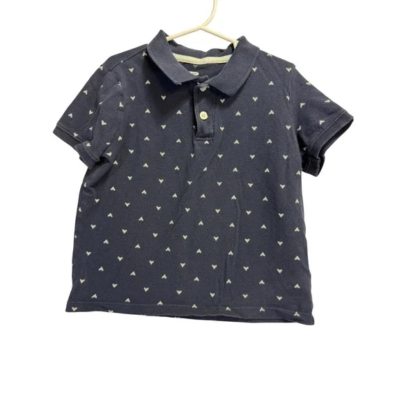 Old Navy Kids Navy Blue Heart Print Short Sleeve Polo Shirt XS 5 Stretch Pique