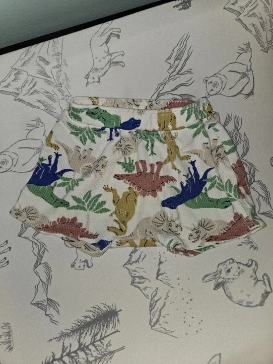 Old Navy Cream Knit Baby Shorts with Multicolor Dinosaur Print