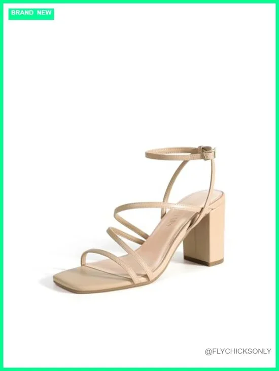 Chunky Heel Sandal Square Toe Thin Straps Buckle Block Heel Dress Heeled Sandals