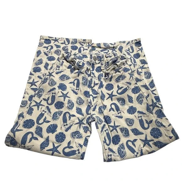 Old Navy Girls High Rise Baggy Wide Leg Mermaid Shell Print Pants Blue Cream 14
