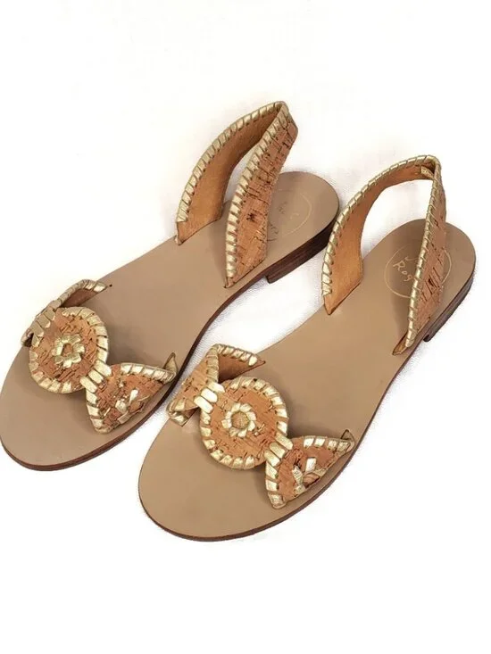 Jack Rogers Cork/Gold Liliana Slingback Sandals - Size 8 (Fit like 8.5)