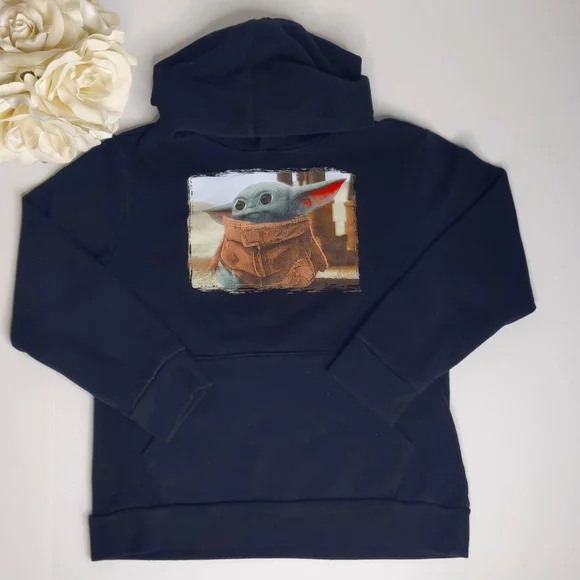 Old Navy Hoodie Baby Yoda Black Sweater Size Medium 8
