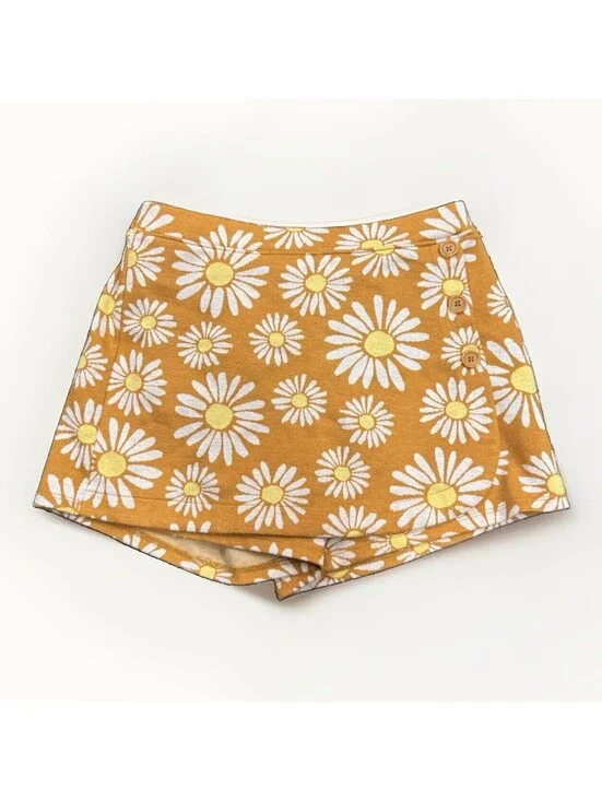 Old Navy Girls XL Floral Skort Mustard White Wrap Front Elastic Waist Pull On