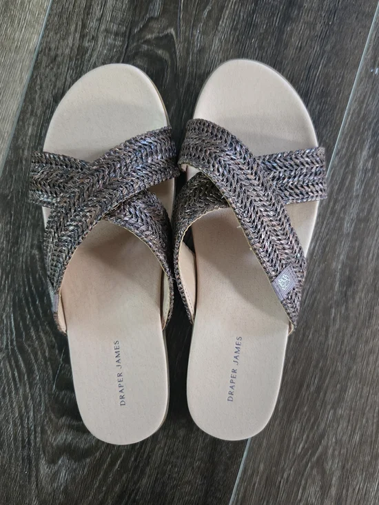 Draper James Braided Crossband Slide Sandals in Brown and Tan