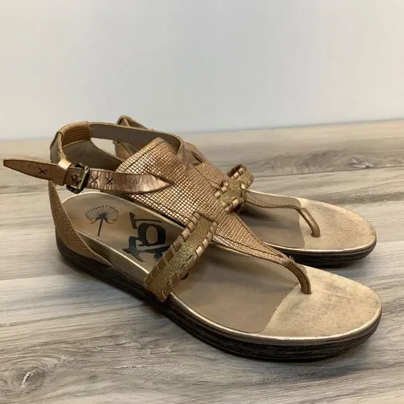 OTBT‎ Women's Copper Leather T-Strap Wedge Celestal Sandal Size 10 Celestal