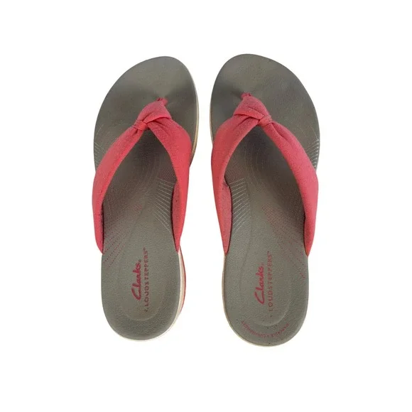 Clarks Cloudsteppers Arla Glitz‎ Coral Pink Wedge Sandals Womens US 8 UK 5.5