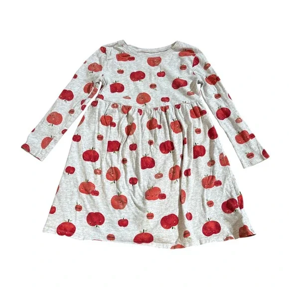 Old‎ Navy Apple Print Dress Kids Gray Red Long Sleeve Fruit School SIZE 5T
