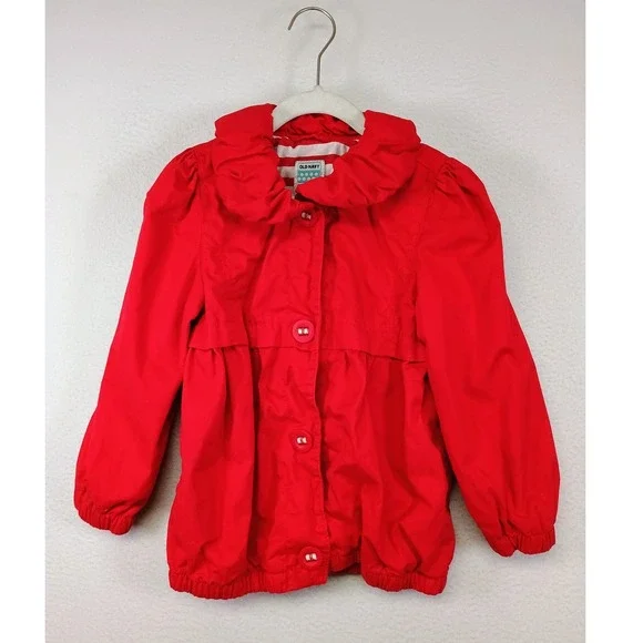 Coquette‎ Balletcore Old Navy Kids 5T Red Ruffle Collar Puff Sleeve Windbreaker
