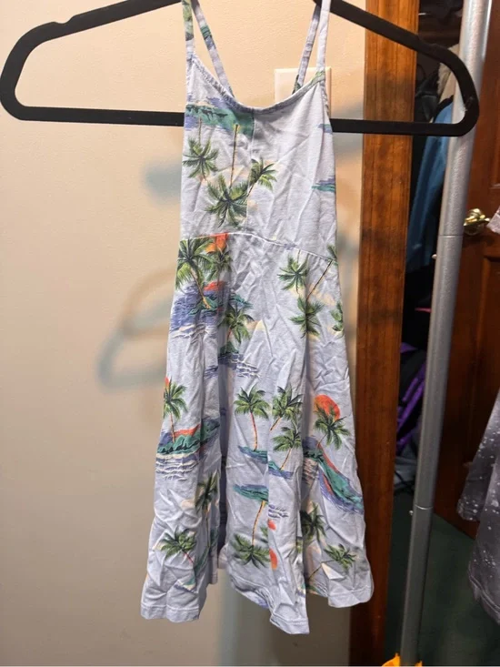 Old Navy Light Blue Palm-Print Sundress with Green Accents