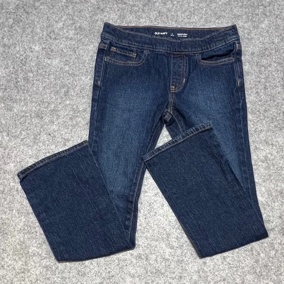 Old Navy Girls Dark Wash Built-In Tough Boot-Cut Jeans Size L 10-12 Pull On