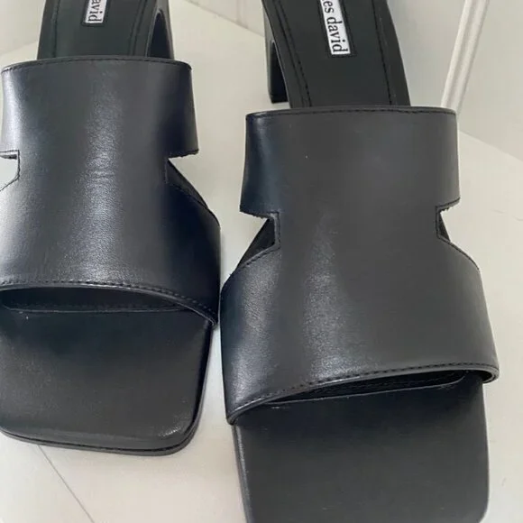 Charles David HARLEY LEATHER OPEN TOE HEEL SANDALS in Black Size 8.5