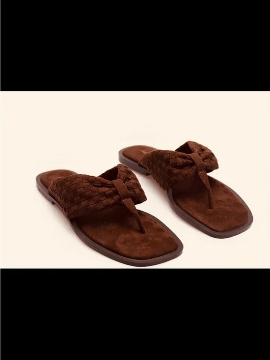 Woven Suede Thong Sandals — Brown Women’s Slide