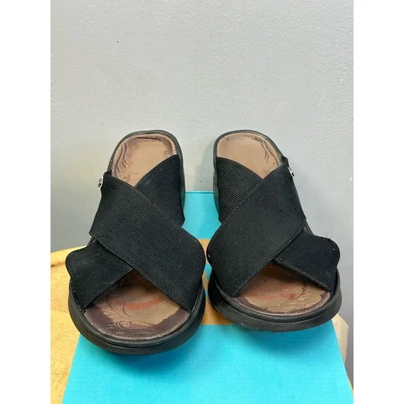 Bzees Sandal‎ Women 11 Black Desire Slide Wedge Crisscross Stretch Wash Comfort