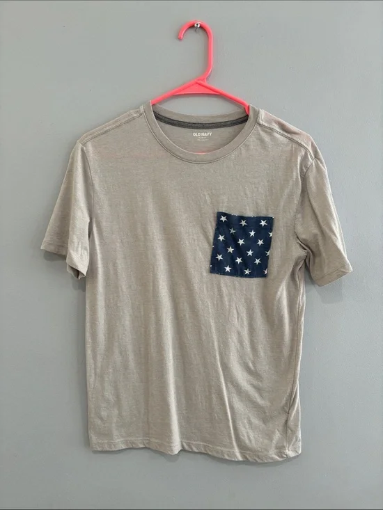 Old Navy Kids Taupe Short-Sleeve Tee with Navy Star Pocket