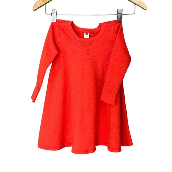 Old Navy Girls 3T Orange Long Sleeve Soft Sweatshirt Flowy Bubble Swing Dress