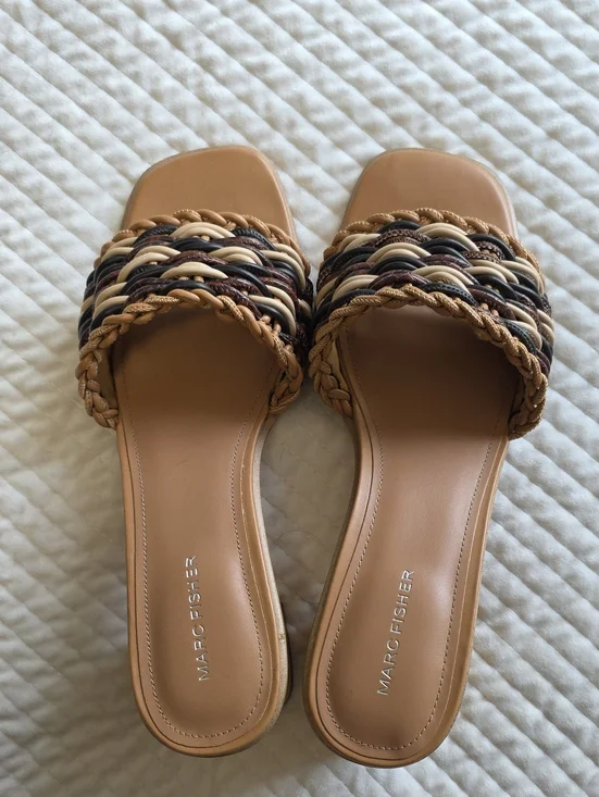 Marc Fisher Braided Multitone Slide Sandals in Tan and Black