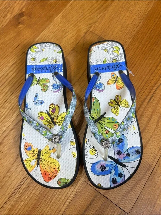 Brighton Breeze Sandals Women’s Size 7 Butterfly Floral Platform Flip Flops Wedg