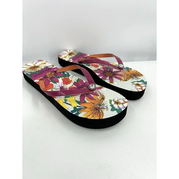 Brighton Womens Maui Flower Orchid Flip Flop Sandals Beach Summer Thong Tropical
