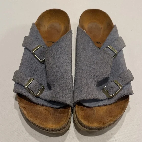 Birkenstock Blue Suede Buckle Sandals