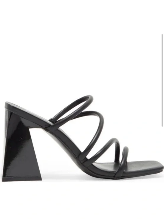 ABOUND Austyn Square Toe Strappy Black Sandal Sculptural Heel Size 10 NWOT