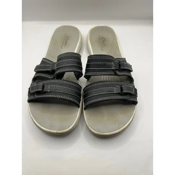 Clarks Cloudsteppers‎ Black Adjustable Strap Slide Sandals Womens 8 Summer Beach
