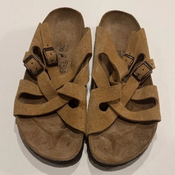 Birkenstock Tan Suede Cross-Strap Sandals