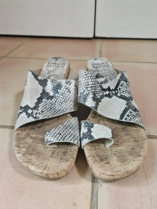 Donald Pliner Gretta Grey Snake Print Cork Wedge Sandals