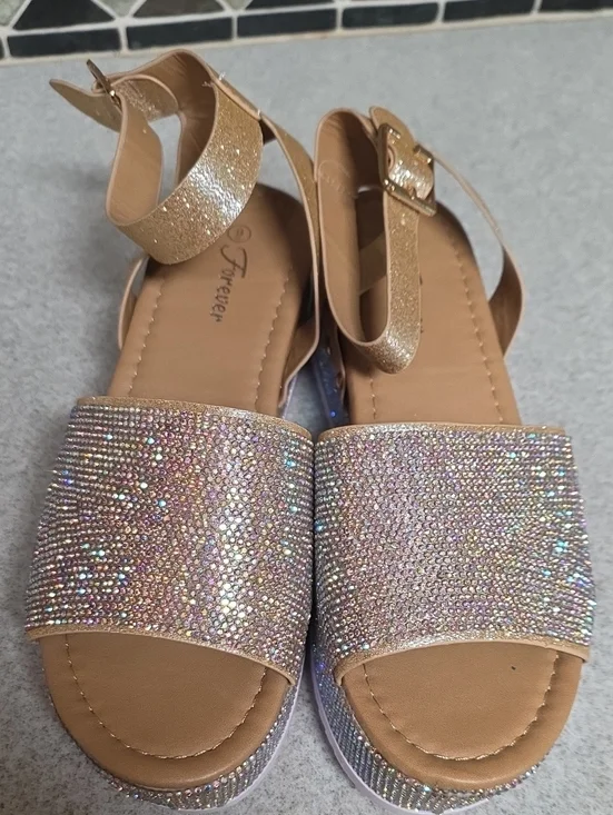 Forever Rose Gold Glitter Rhinestone Ankle-Strap Sandals
