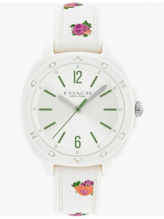 Unique Luxury Coach White Silicone Watch with Green Dial Accents