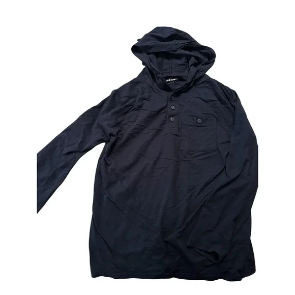 Old Navy Boys Pullover Hoodie Size Youth‎ Xtra Large XL Black 1/4 Button EUC