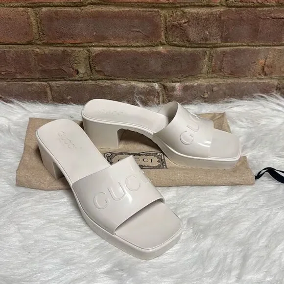 Gucci Women’s Nude Rubber Block Heel Slides Size 39