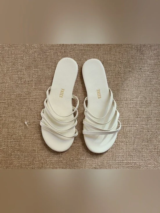 TKEES Senna Multi-Strap Leather Slide Sandals in Cream/White NEW Size 6