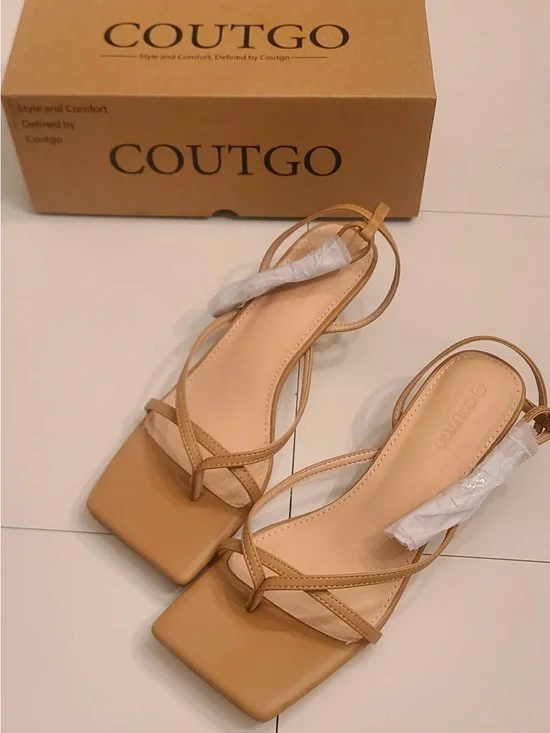 Coutgo Women's Square-Toe Strappy Sandals in Camel NEW in Box size 7
