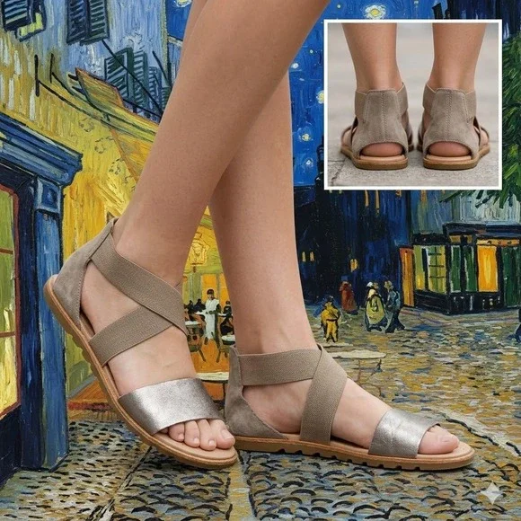 Sorel Ella II Metallic Sage Green Stretch Strap Sandals‎ NL4053-240 Womens 9.5