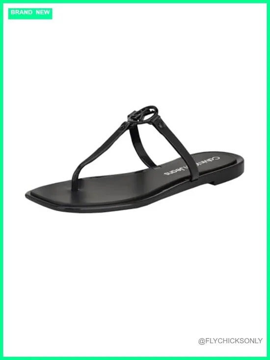 Sandal Flat with Open Square Toe and Slip-On Closure