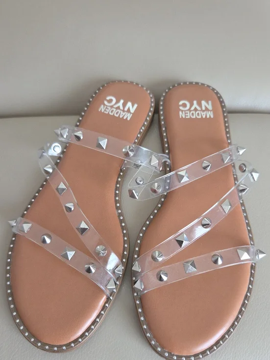 Steve Madden Clear Studded Slide Sandals in Tan