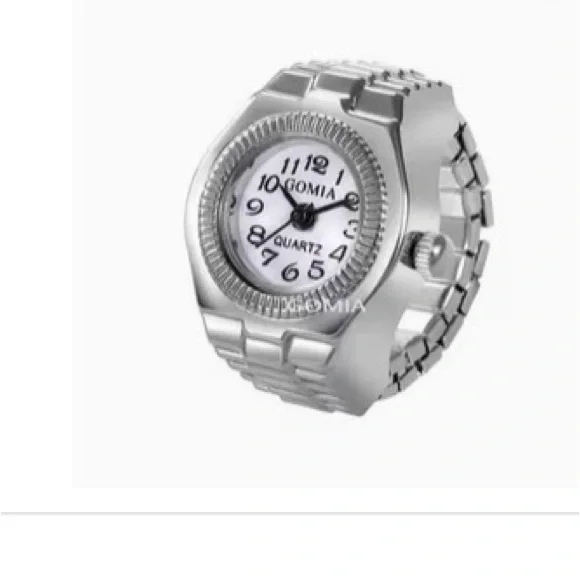 Silver Quartz Wearable Ring Watch Circular Dial Alloy