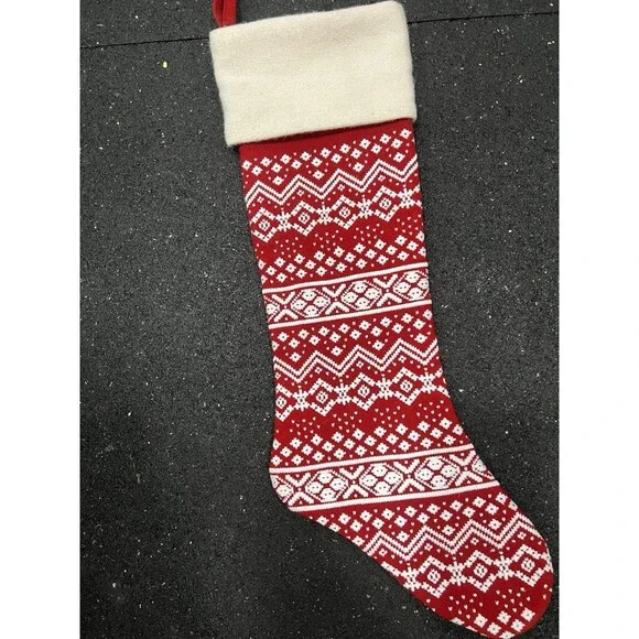 Crate and Barrel Red White  Christmas  Stocking fair isle long 21